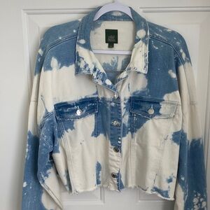 Wild Fable Bleached Denim Cropped Jean Jacket with Fringe - Size Large